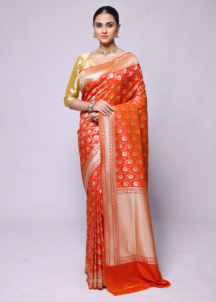 Orange Uppada Silk Saree With Blouse Piece Low Pice Cheap Online