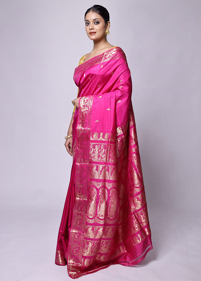 Pink Handloom Baluchari Pure Silk Saree With Blouse Piece Sale Low Pice