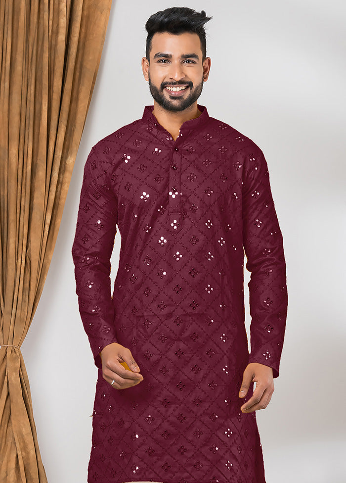 Maroon Cotton Kurta And Pajama Set Discount Huge Surprise