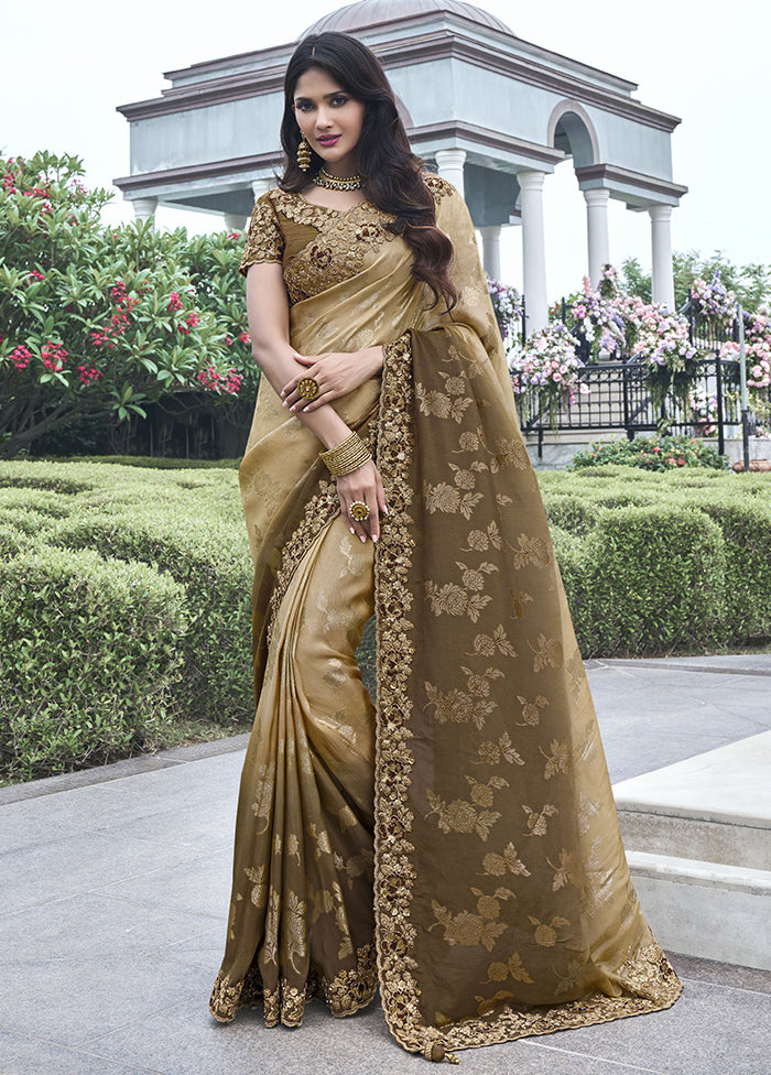 Brown Spun Silk Saree With Blouse Piece Cheap Pice Original