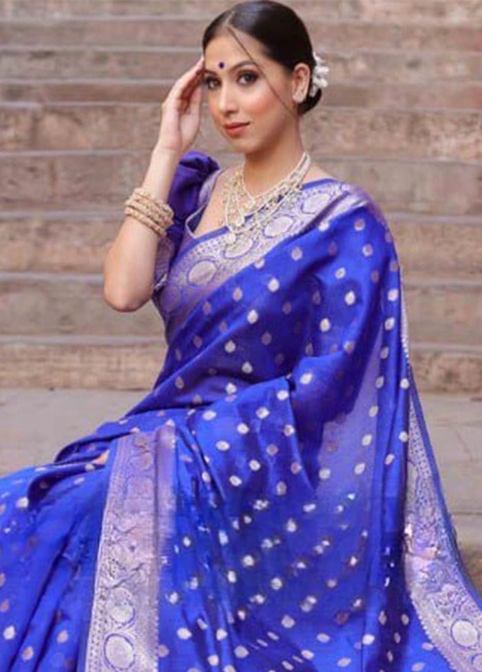 Royal Blue Banarasi Silk Saree With Blouse Piece Official Cheap Online