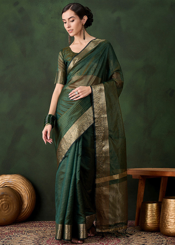 Green Organza Saree With Blouse Piece Collections Cheap Pice