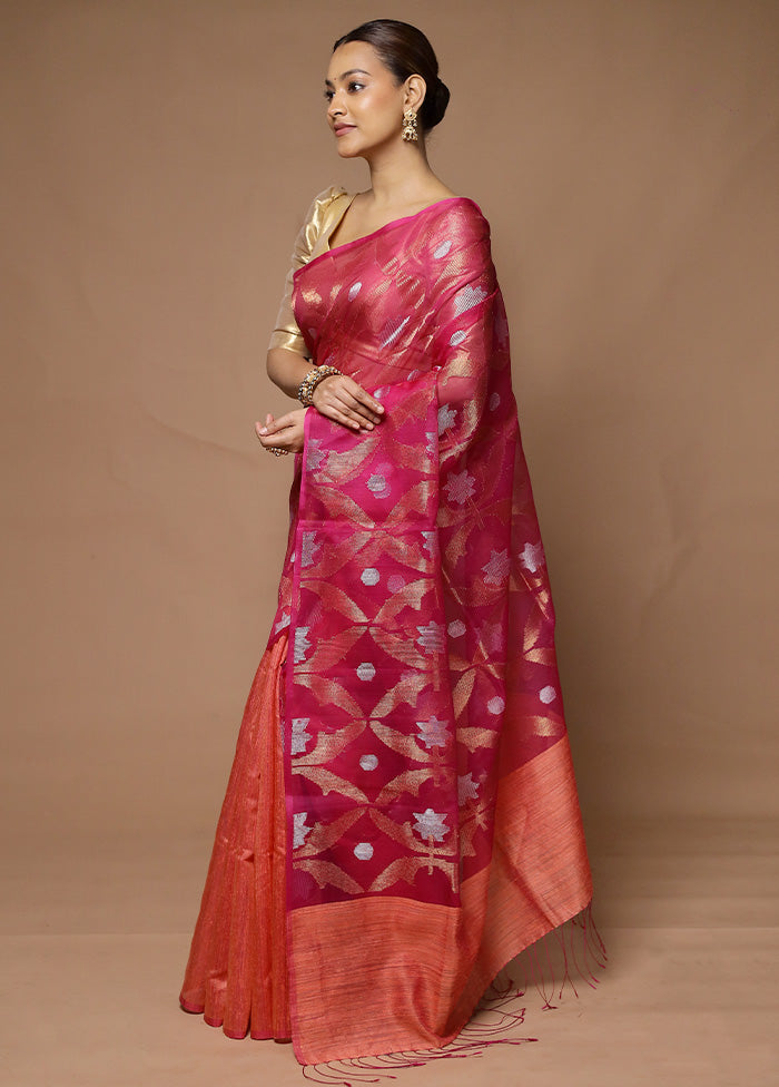 Pink Handloom Matka Pure Silk Saree With Blouse Piece Cheap Best Store To Get