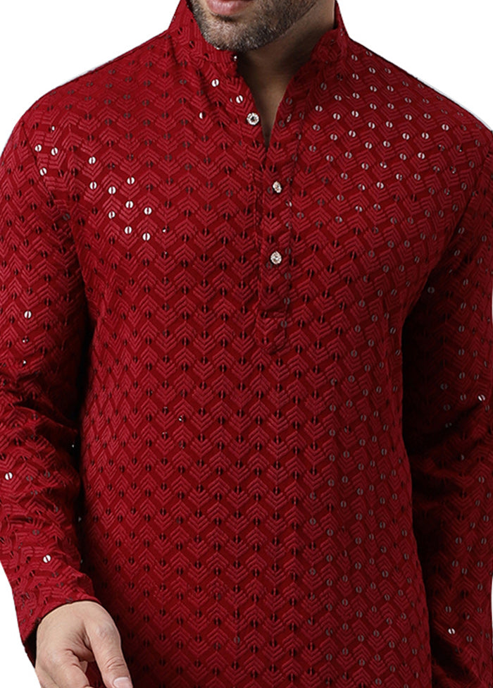 Maroon Silk Embroidered Kurta Extremely For Sale