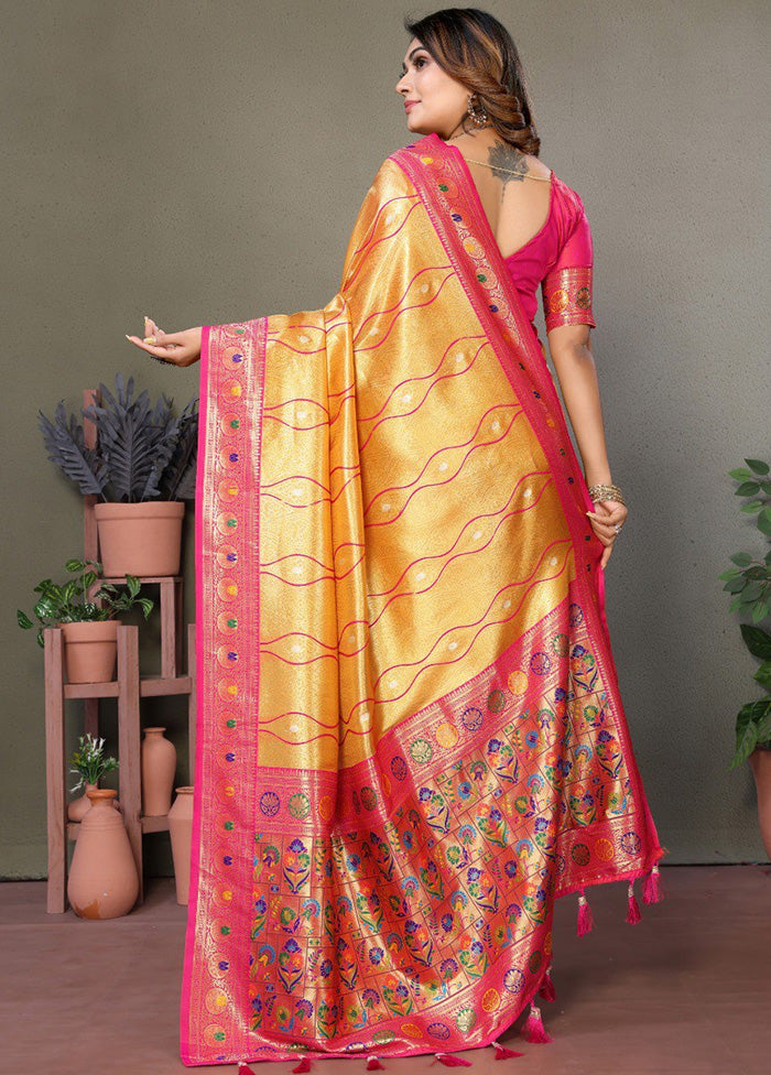 Yellow Banarasi Silk Saree With Blouse Piece Cheap Pick A Best