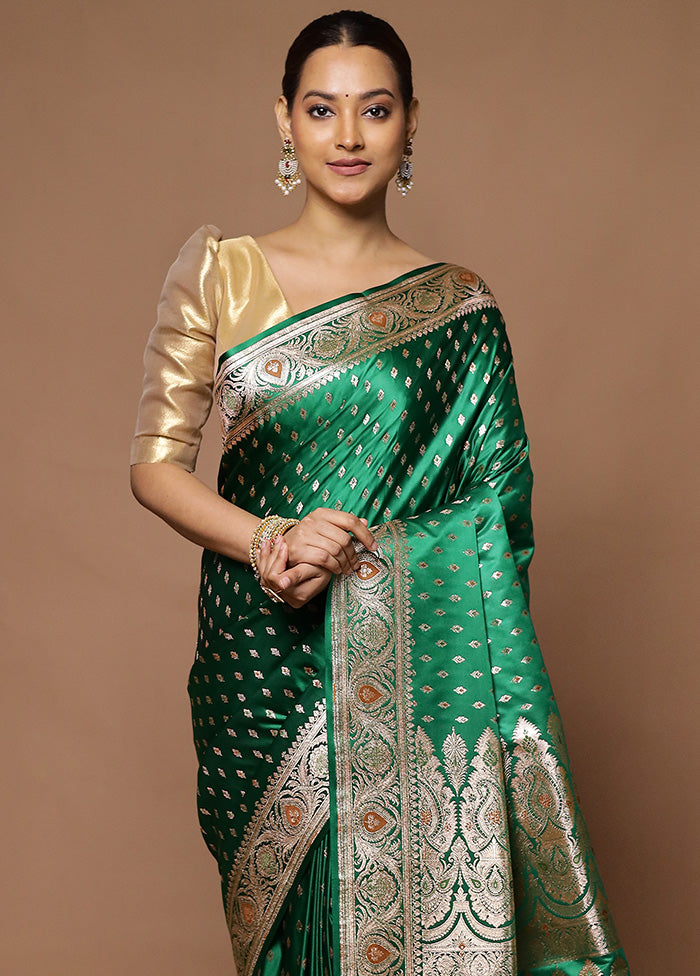 Green Banarasi Silk Saree With Blouse Piece Tumblr Cheap Online