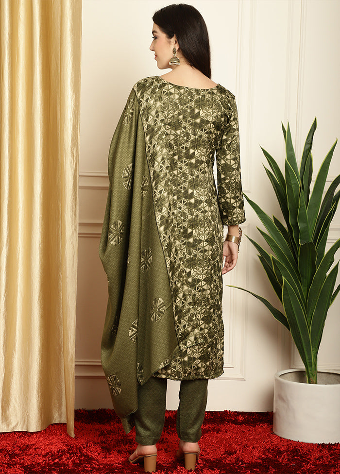 3 Pc Green Unstitched Pashmina Suit Set Cheap Pice Wholesale Pice