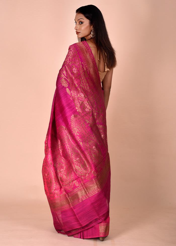 Pink Handloom Tussar Pure Silk Saree With Blouse Piece Buy Cheap Best Store To Get