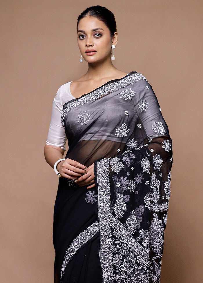 Black Pure Cotton Saree With Blouse Piece Clearance Official Site