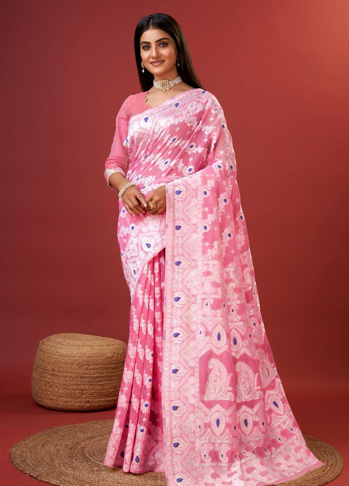 Pink Cotton Saree With Blouse Piece Buy Cheap 100% Original