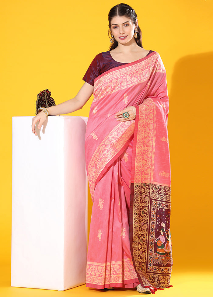 Pink Spun Silk Saree With Blouse Piece 2025 New Cheap Pice