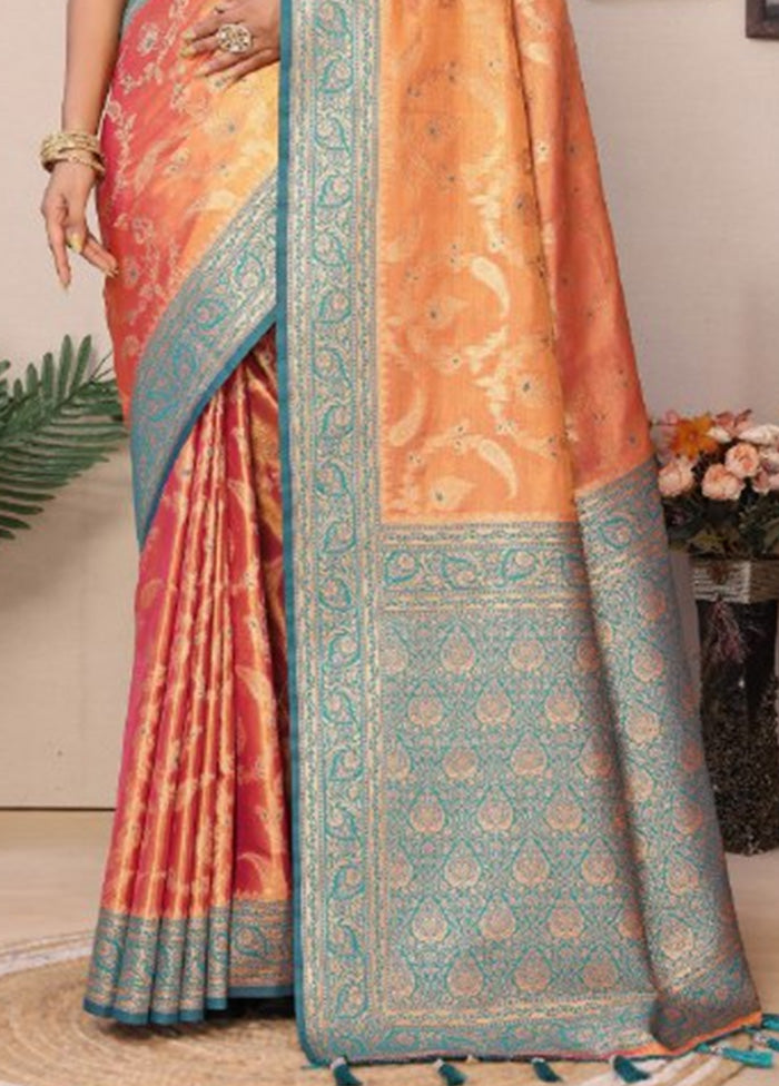 Orange Spun Silk Saree With Blouse Piece Best Place Online