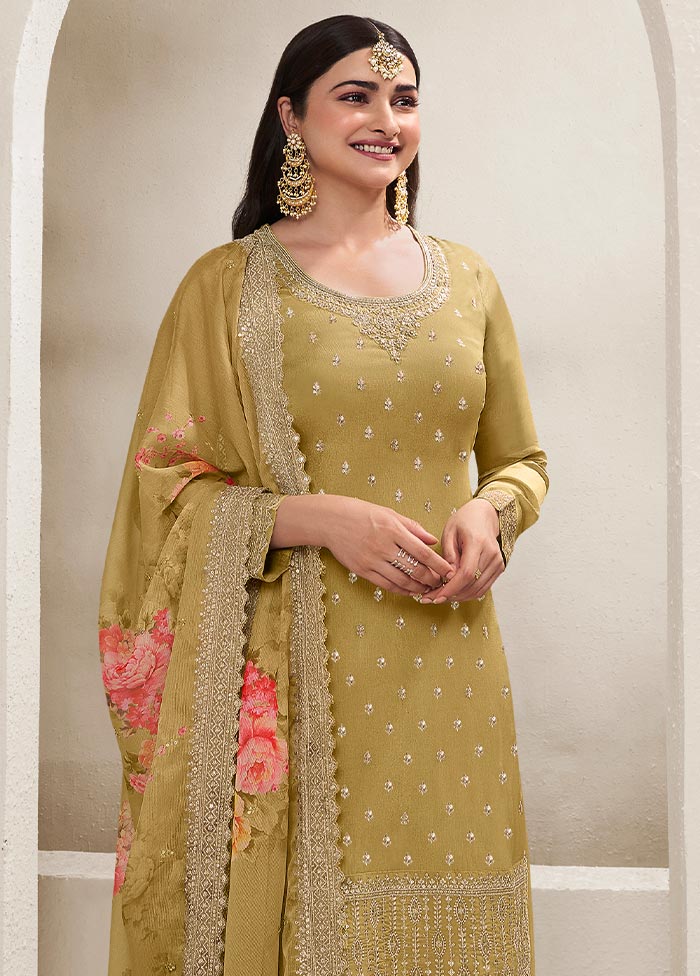 3 Pc Light Yellow Semi Stitched Viscose Suit Set Free Shipping Shop For