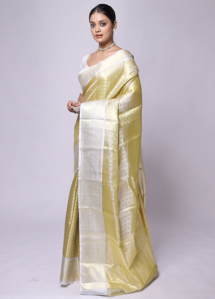 Yellow Tissue Silk Saree With Blouse Piece Cheap Browse