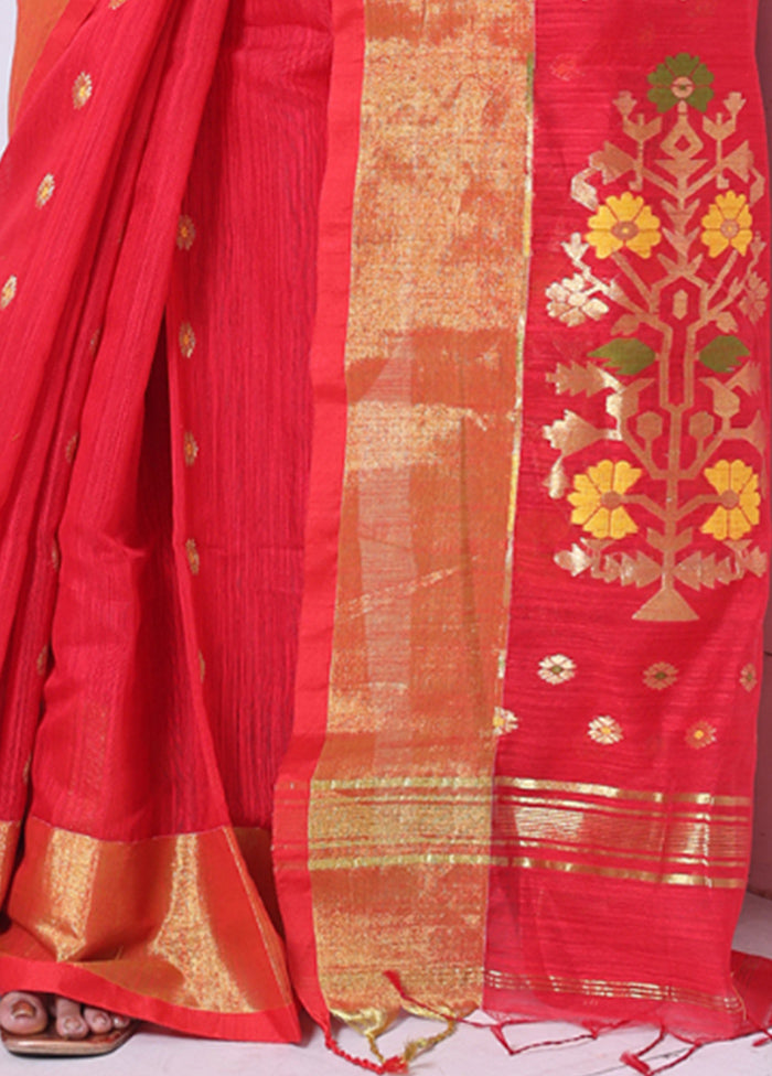 Red Pure Cotton Saree With Blouse Piece Clearance Supply