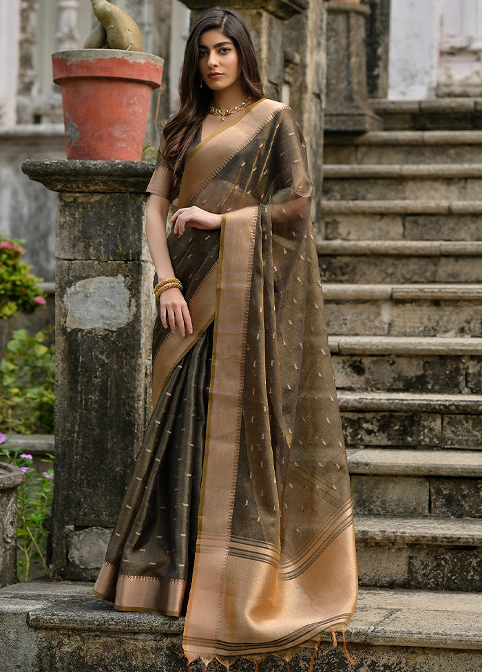 Coffee Tussar Silk Saree With Blouse Piece Classic For Sale