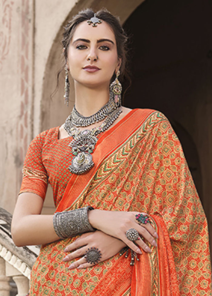 Orange Spun Silk Saree With Blouse Piece Outlet Clearance Store