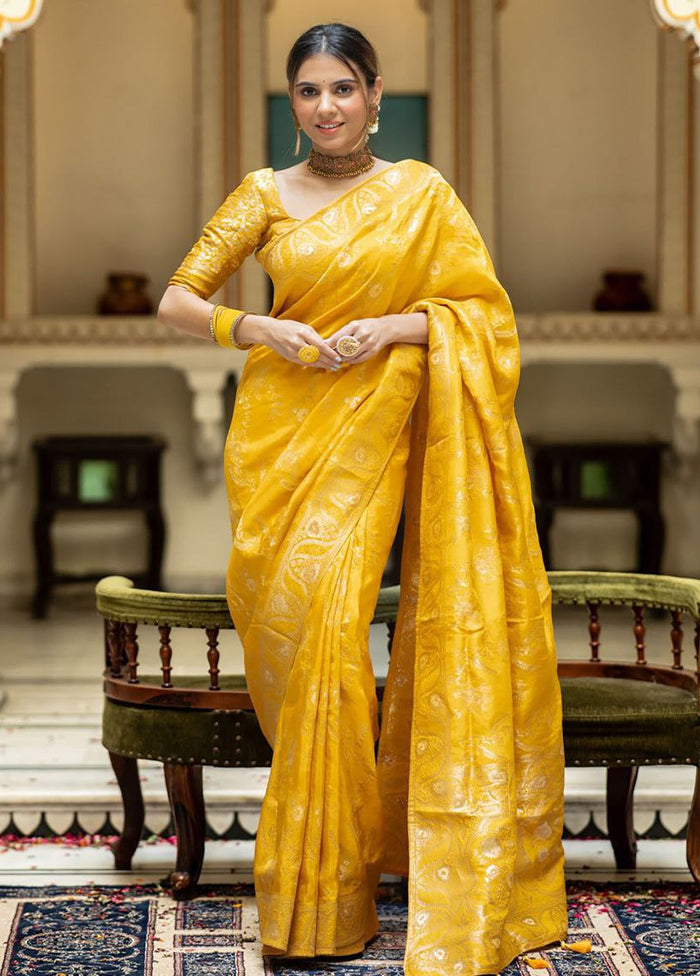 Mustard Banarasi Silk Saree With Blouse Piece Visit New Sale Online