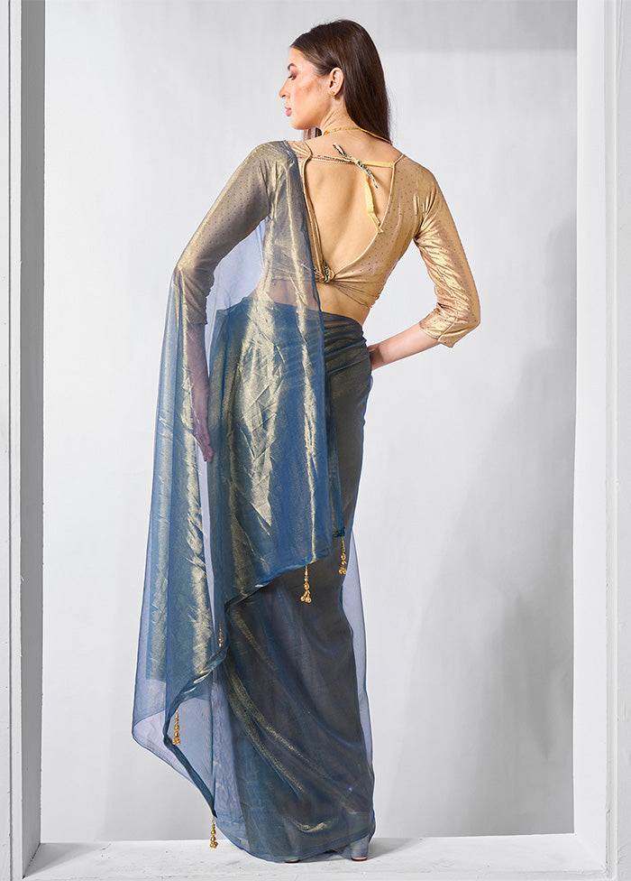 Blue Net Saree With Blouse Piece Outlet Shop