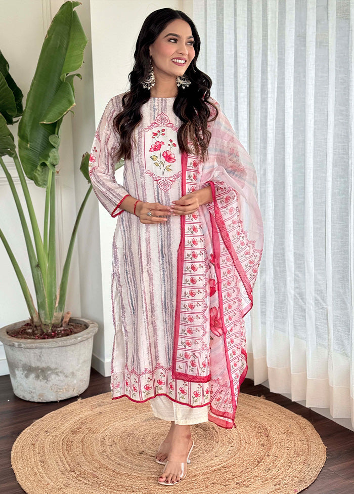 3 Pc Off White Readymade Silk Suit Set Best Wholesale For Sale