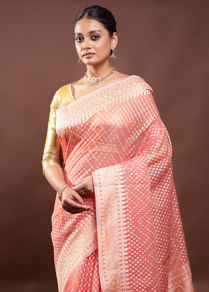 Pink Kora Silk Saree With Blouse Piece Clearance Low Shipping