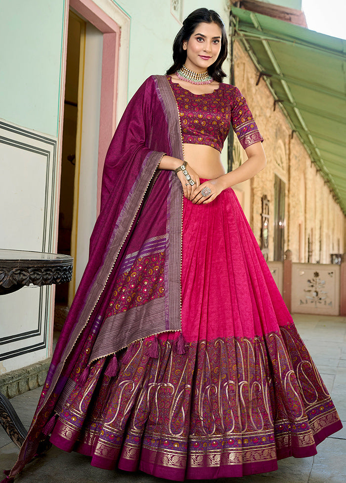 3 Pc Pink Silk Semi Stitched Lehenga Set For Sale Official Site