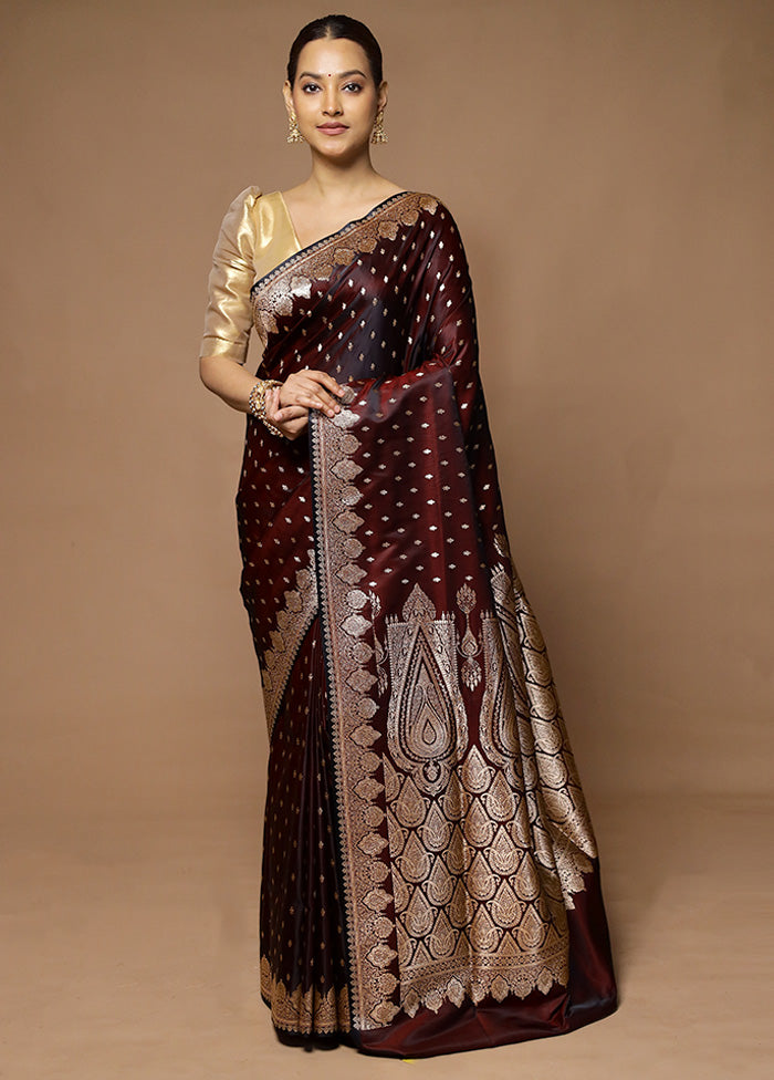 Wine Banarasi Silk Saree With Blouse Piece Buy Cheap Free Shipping