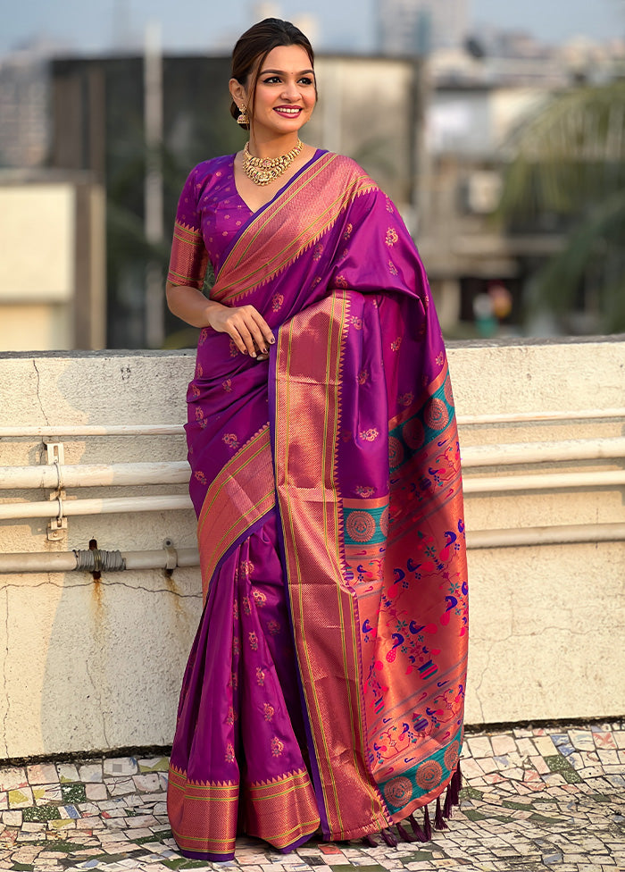 Purple Spun Silk Saree With Blouse Piece Cheap Sale Get Authentic