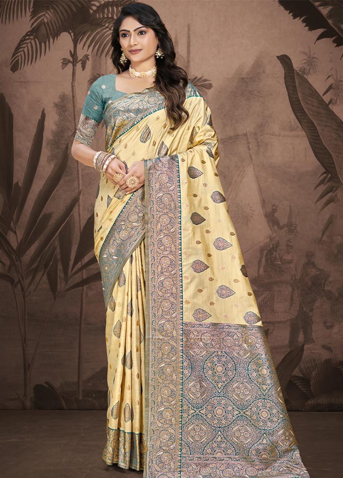 Beige Dupion Silk Saree With Blouse Piece Clearance Pick A Best