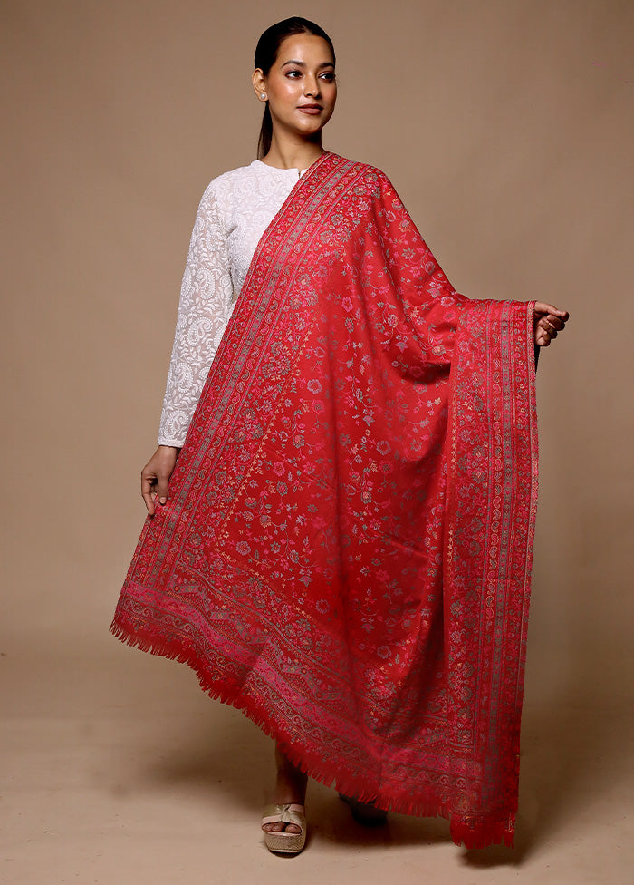 Red Butta Work With Zari Woven Border Shawl Sale Affordable