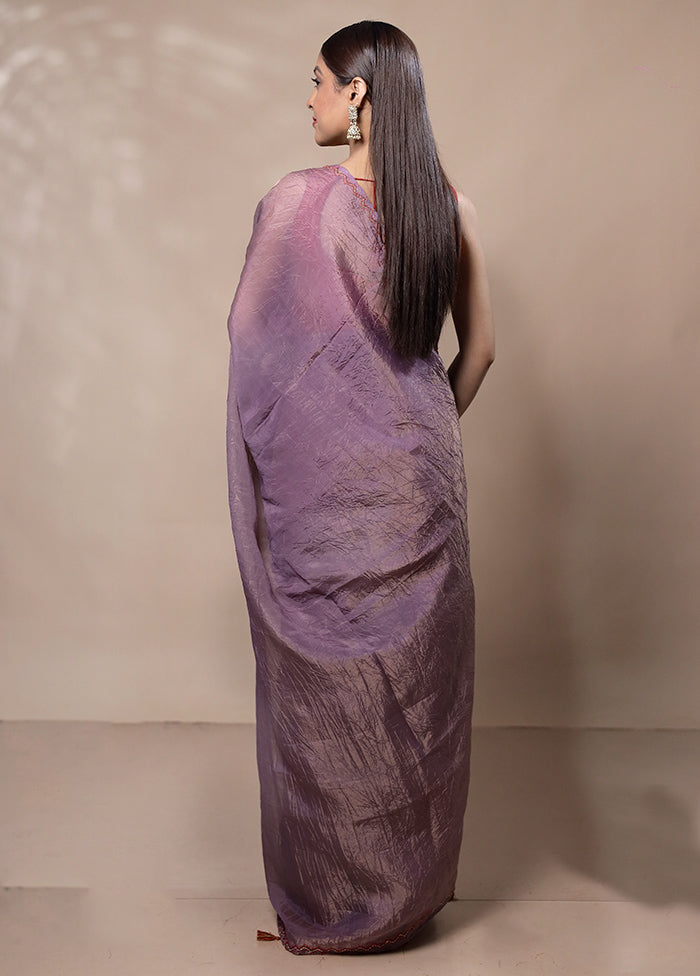 Purple Crushed Tissue Silk Saree With Blouse Piece Outlet 2025 New