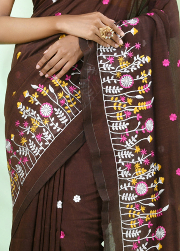 Brown Cotton Saree With Blouse Piece Cheap Shop