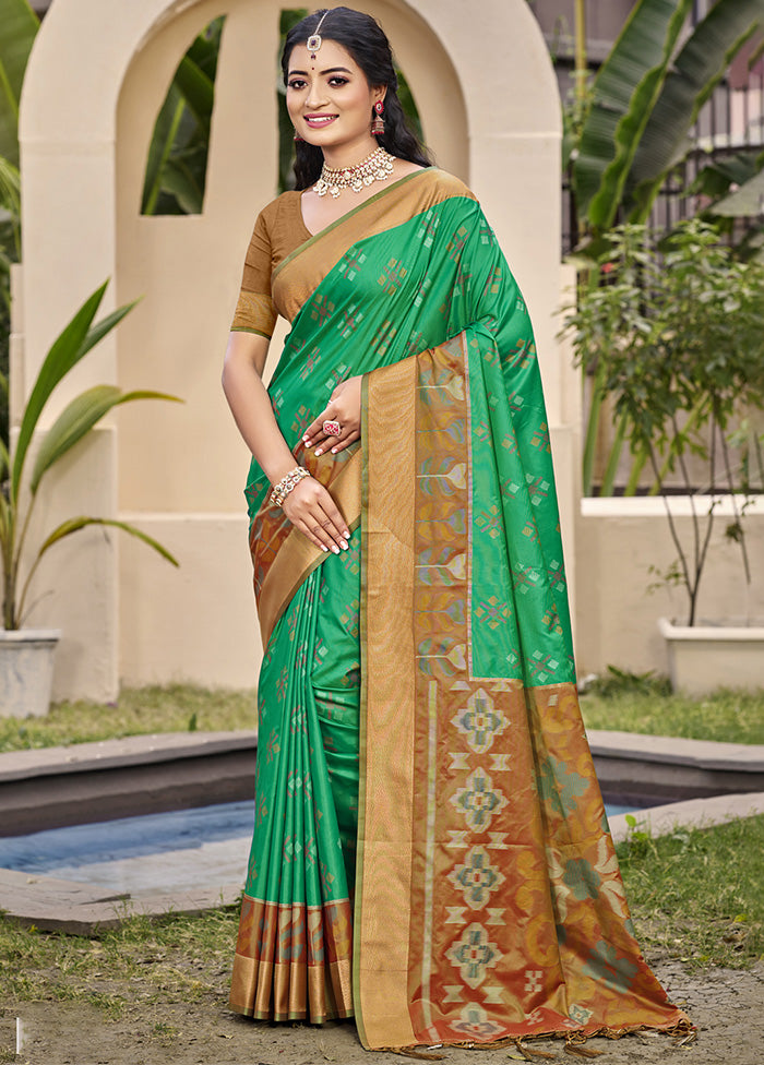 Green Spun Silk Saree With Blouse Piece Sale Low Cost