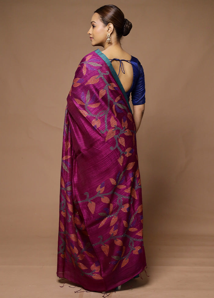 Purple Handloom Matka Pure Silk Saree With Blouse Piece Clearance 2025 New