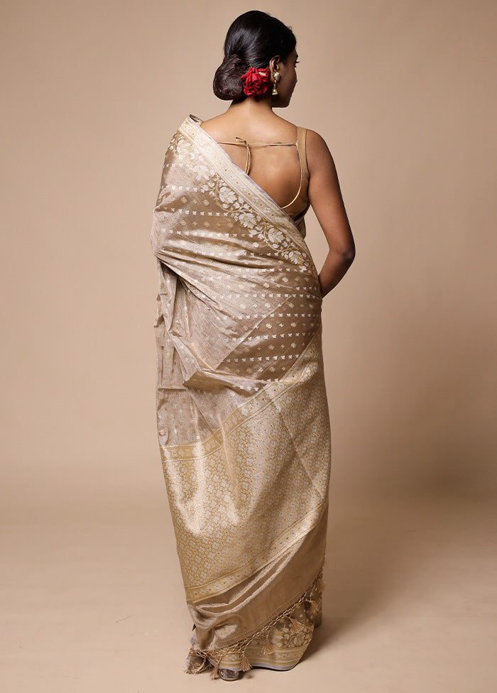 Cream Tissue Silk Saree With Blouse Piece Cheap Sale Wholesale Pice