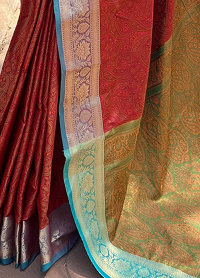 Red Dupion Silk Saree With Blouse Piece Sale Genuine