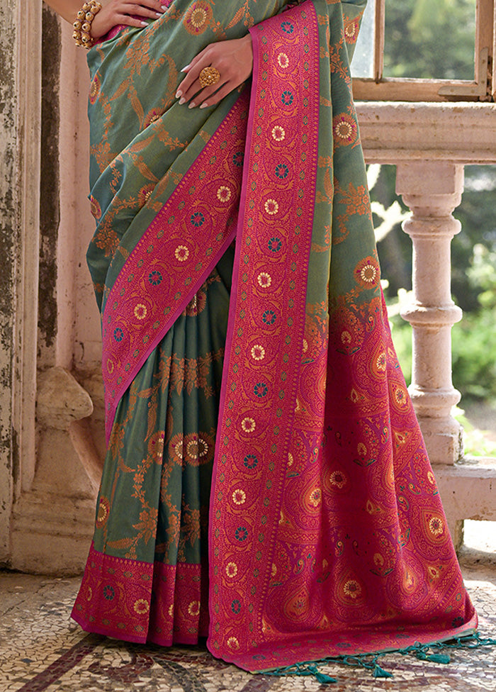 Rama Banarasi Silk Saree With Blouse Piece Sale Enjoy