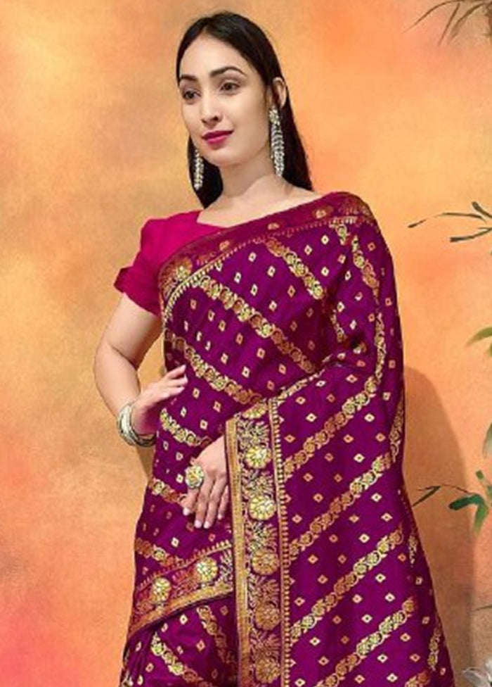 Purple Dupion Silk Saree With Blouse Piece Clearance Newest