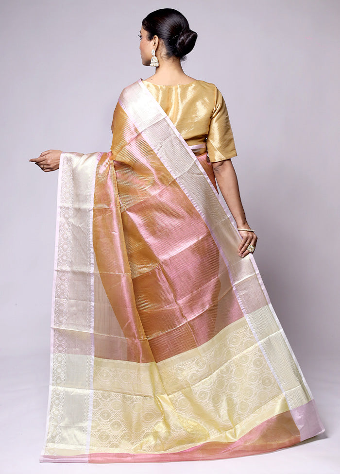 Golden Tissue Silk Saree With Blouse Piece The Cheapest Cheap Pice