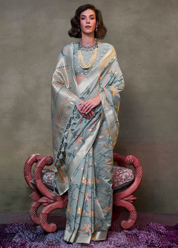 Grey Cotton Saree With Blouse Piece Clearance Find Great