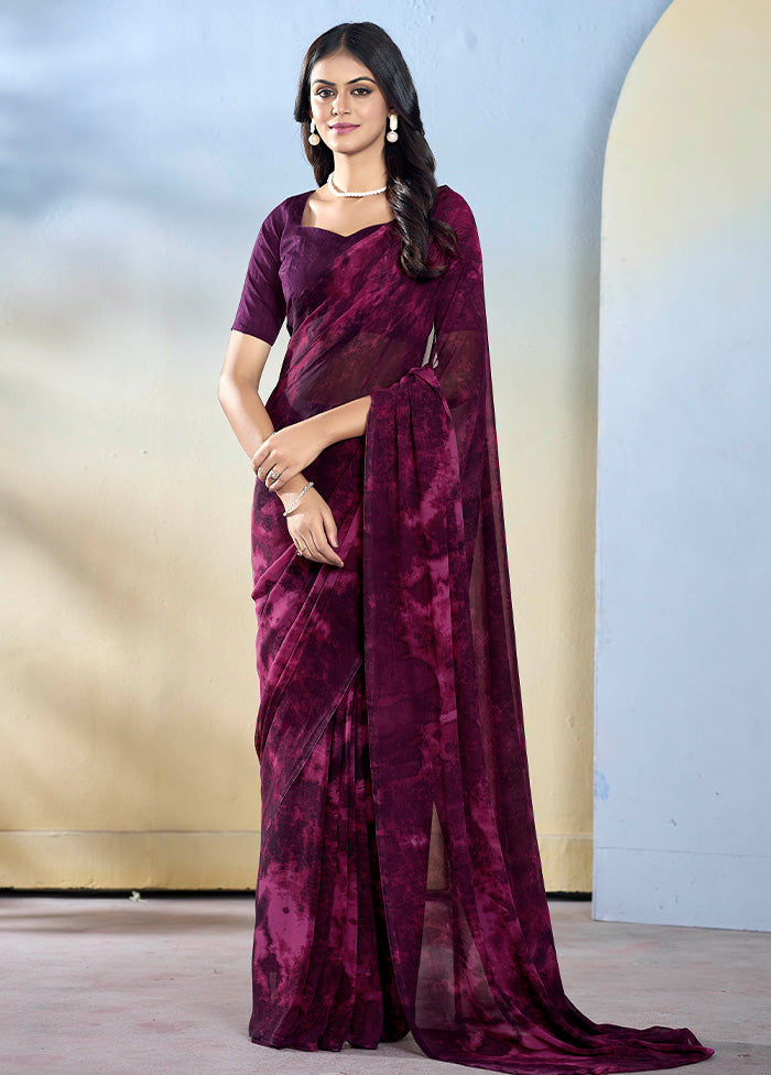 Wine Georgette Saree With Blouse Piece Sale Outlet