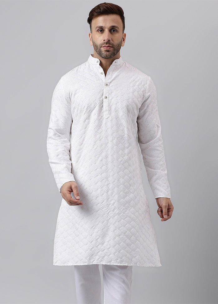 White Viscose Jacquard Long Kurta Cheap Sale Marketable