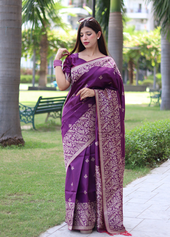 Purple Spun Silk Saree With Blouse Piece Wholesale Pice Cheap Online