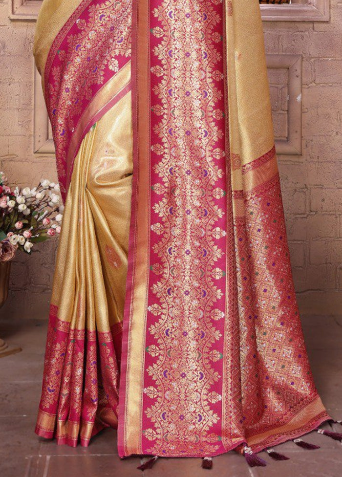 Cream Banarasi Silk Saree With Blouse Piece Cheap Purchase