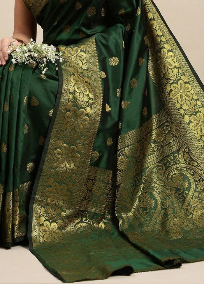 Dark Green Banarasi Silk Saree With Blouse Piece Amazon Footaction