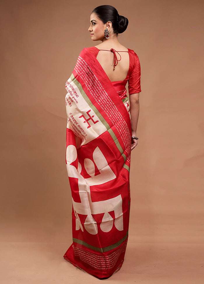 Cream Printed Pure Silk Saree Without Blouse Piece Cheap Fashionable