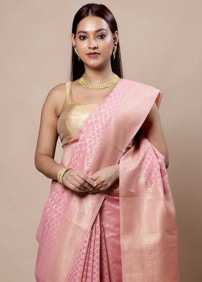 Pink Kora Silk Saree With Blouse Piece Shop For Cheap Online