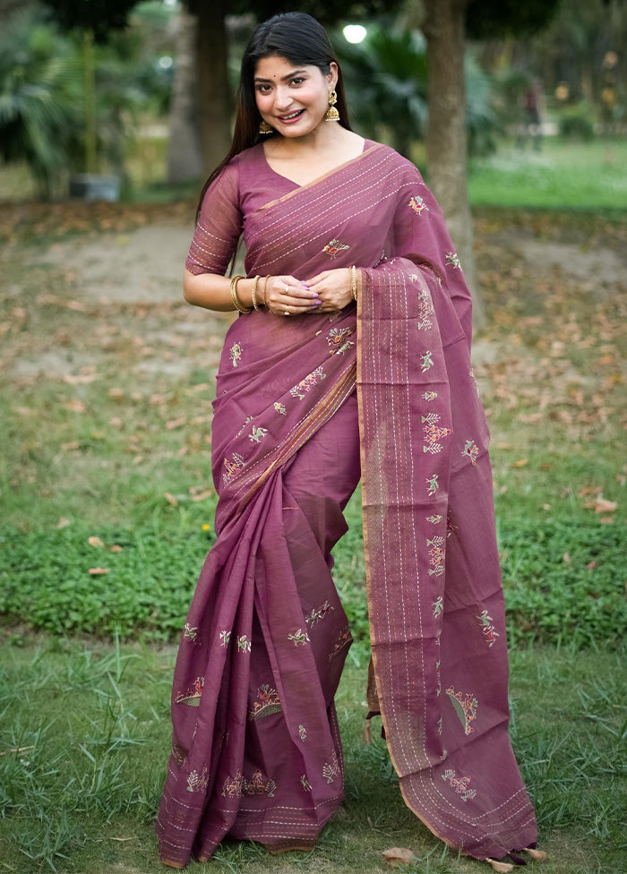 Purple Tussar Silk Saree With Blouse Piece Shop Offer