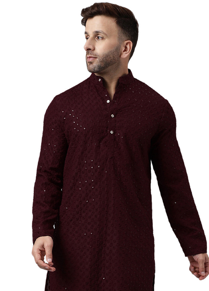 Maroon Silk Embroidered Kurta Outlet With Paypal Order