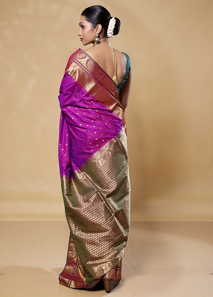 Purple Handloom Kanjivaram Pure Silk Saree With Blouse Piece 2025 Unisex Cheap Pice